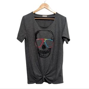 Gray Skull T-Shirt With Colorful Glasses Size 1X Peace Love Happiness